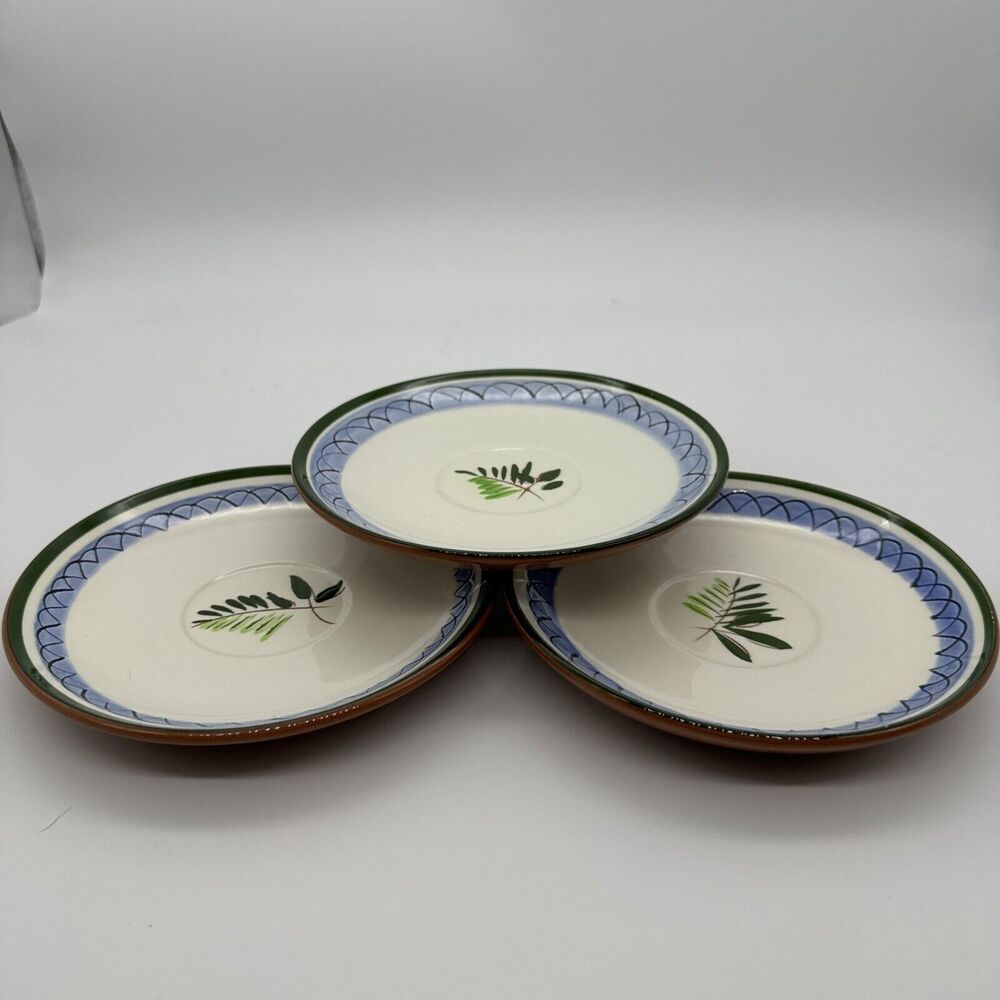 VINTAGE STANGL FRUIT AND FLOWERS SET OF 3 SAUCERS Blue Green Hand Painted READ